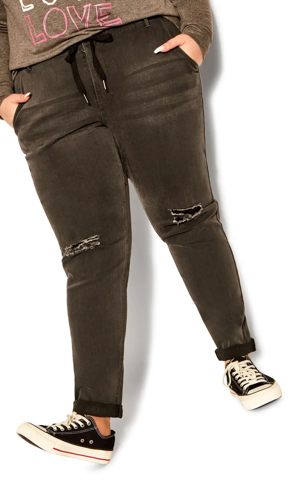 Evans Black Washed Distressed Drawstring Jeans