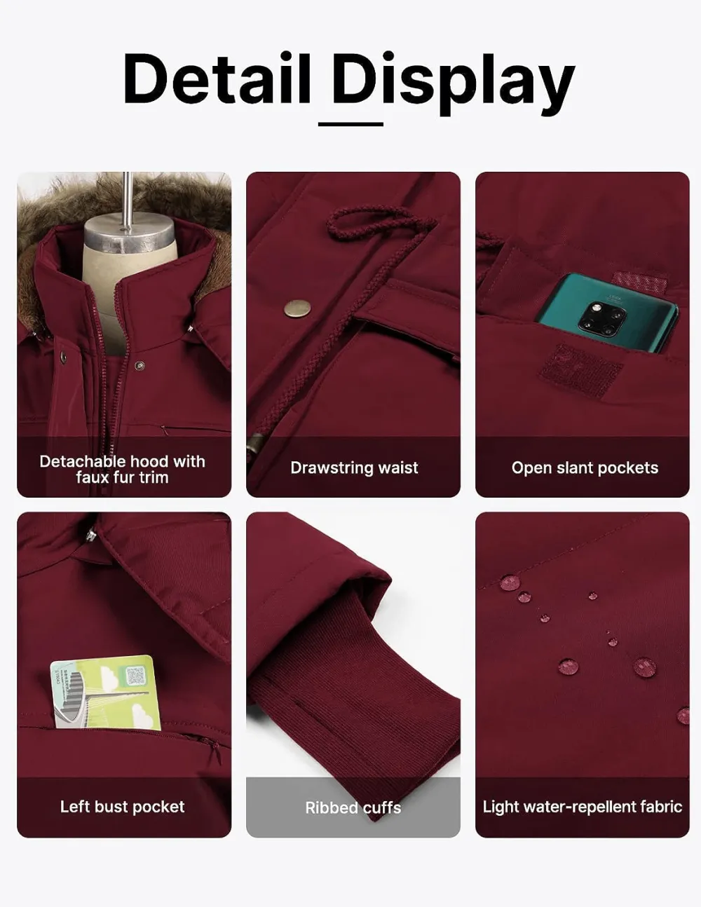 Women's Winter Coats Fleece Parkas Anoraks Hooded Military Jacket Coats M Black