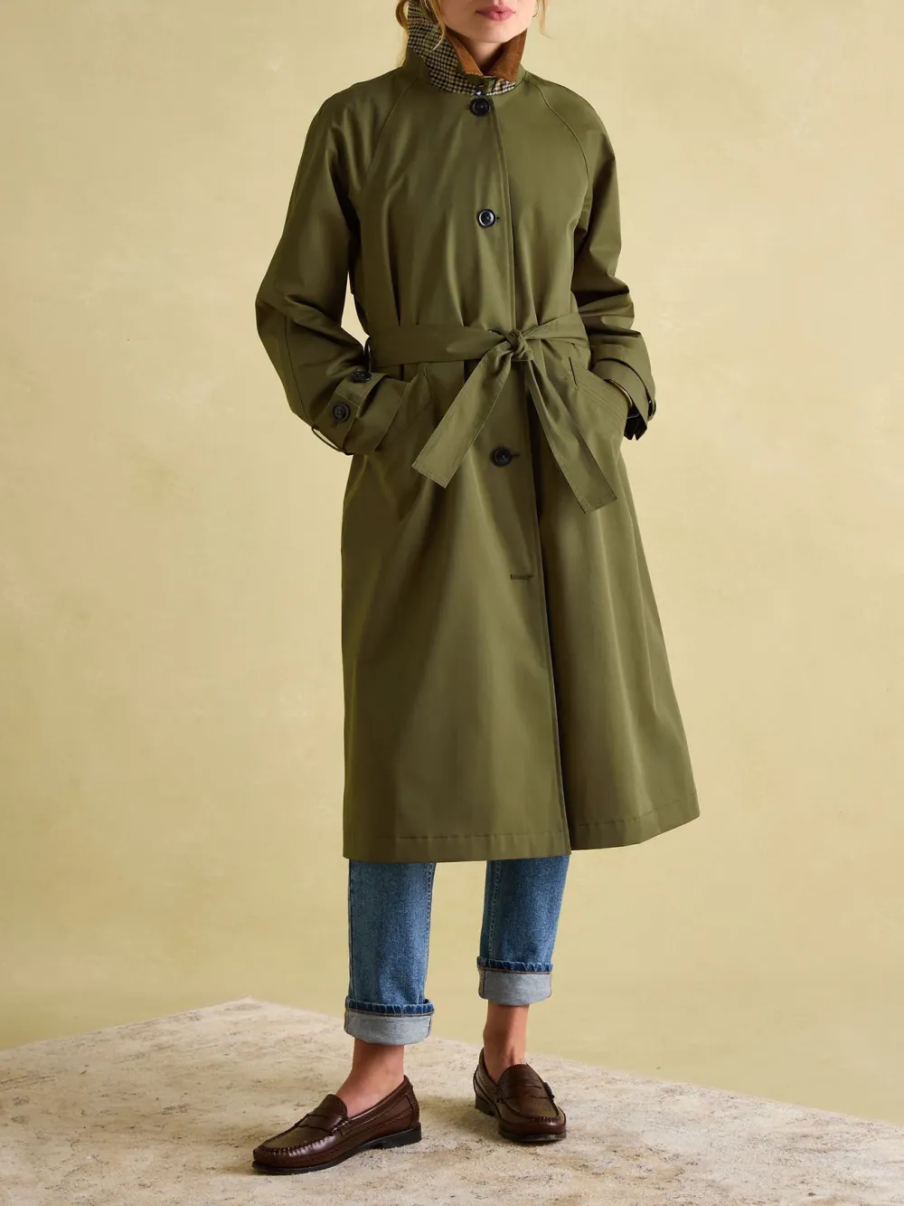 Green Waterproof Belted Trench Coat