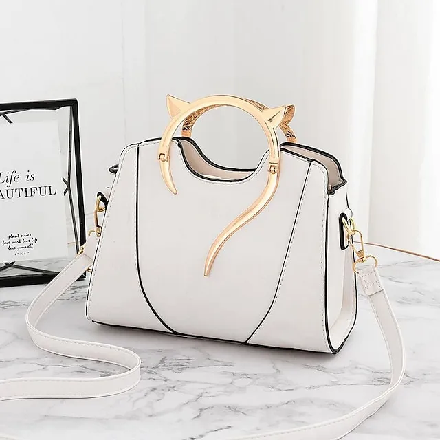 Women's 2022 Handbags Top Handle Bag PU Leahter Daily Going out White Black Pink Light Green