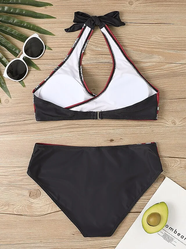 Women's Swimwear Bikini Plus Size Swimsuit 2 Piece Stripe Striped Black Burgundy Blue Lavender Purple Bandeau Bathing Suits Sports Push Up Summer