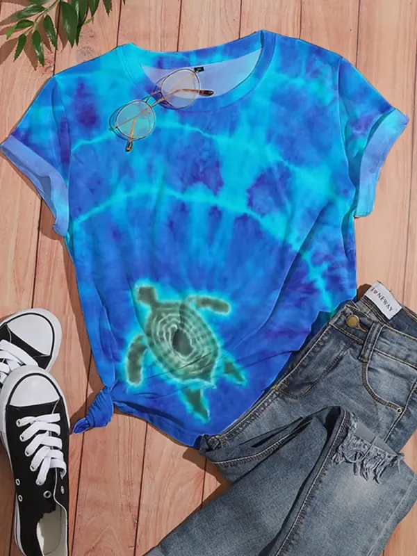 Women's Tie-Dye Sea Turtle Print Casual Tee