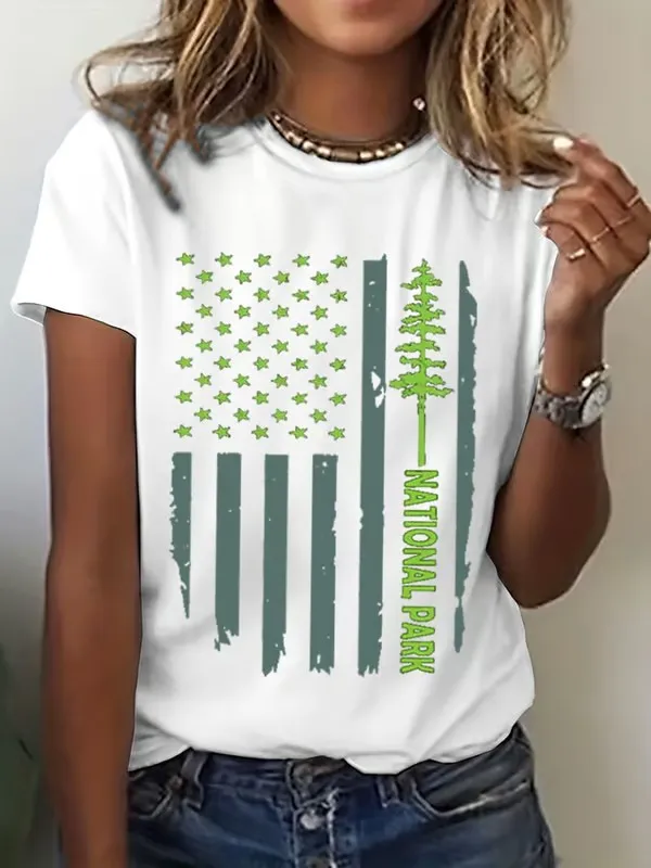 Women'S T-Shirt Women'S National Park Printed T-Shirt Crewneck Cotton T-Shirt