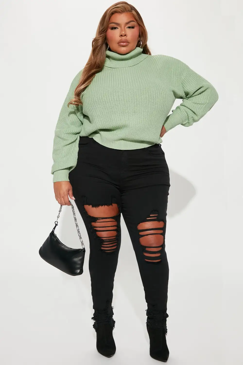 Roll With The Flow Turtleneck Sweater - Sage