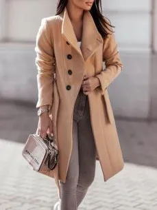 Belted open front button long sleeve coat
