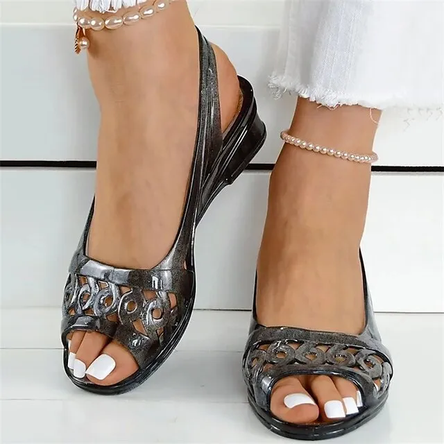 Women's Sandals Wedge Heels Clear Shoes Outdoor Beach Summer Wedge Heel Casual Comfort Minimalism PVC Loafer Solid Color White Gold Grey