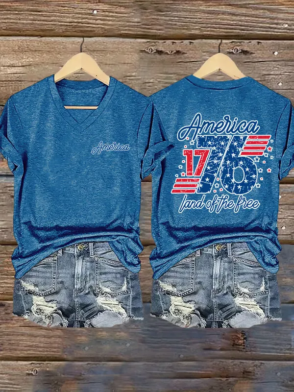 Women's America 1776 Land Of The Free Print Short Sleeve Round Neck Cotton T-Shirt