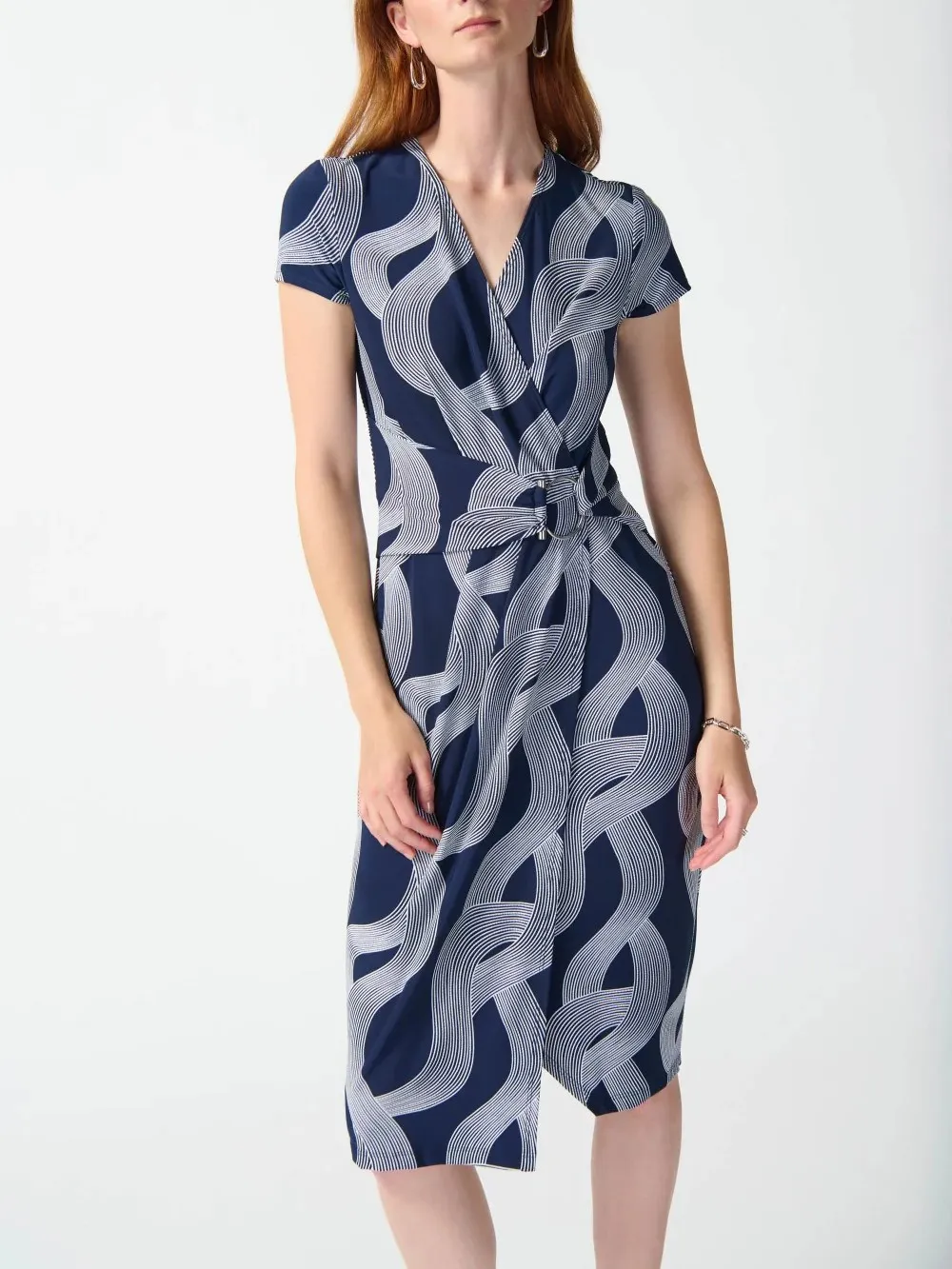 Navy Swirl Print Wrap Midi Dress