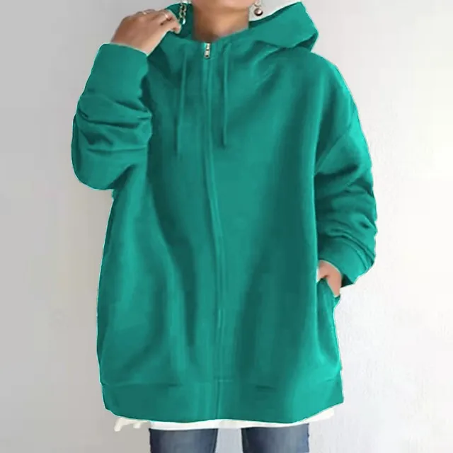 Women's Winter Jacket Hoodie Coat Solid Color Sport Causal Long Sleeve Hoodie Regular Winter Fall Deep Purple Grass Green Black M L XL