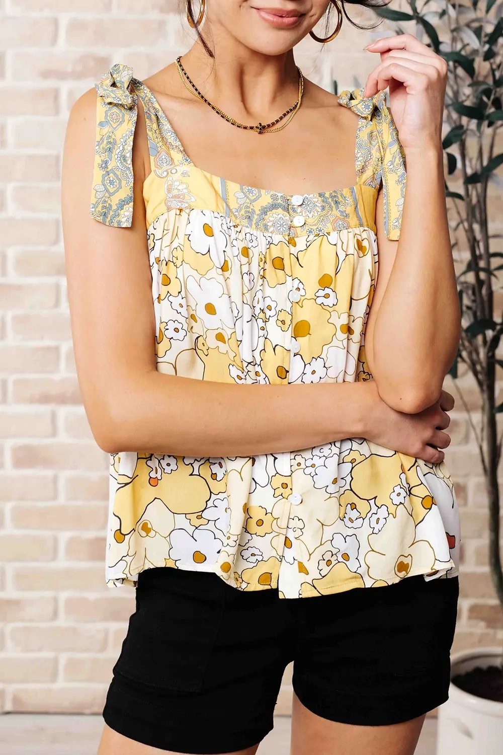 Vacation Style Loose Yellow Printing Tank Tops