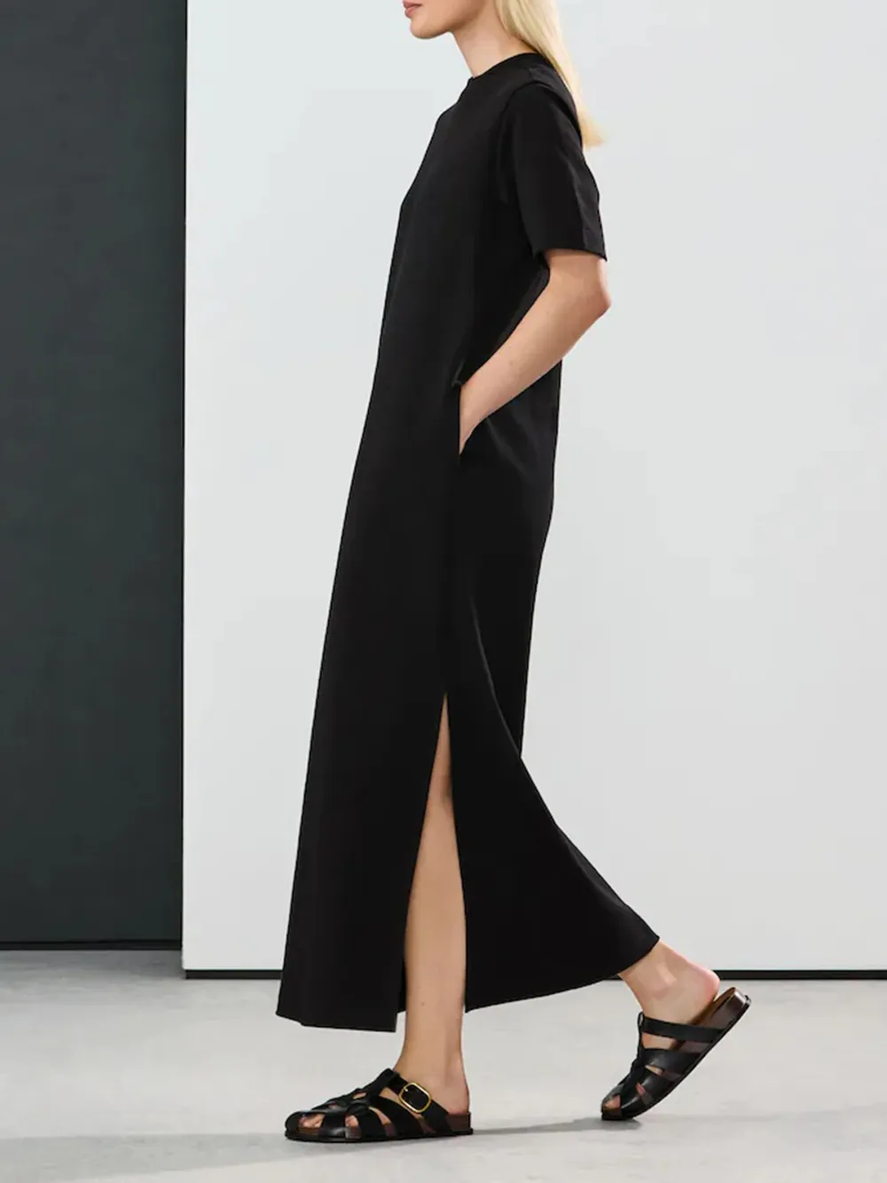 Casual Versatile Solid Color Crew Neck T-Shirt Dress