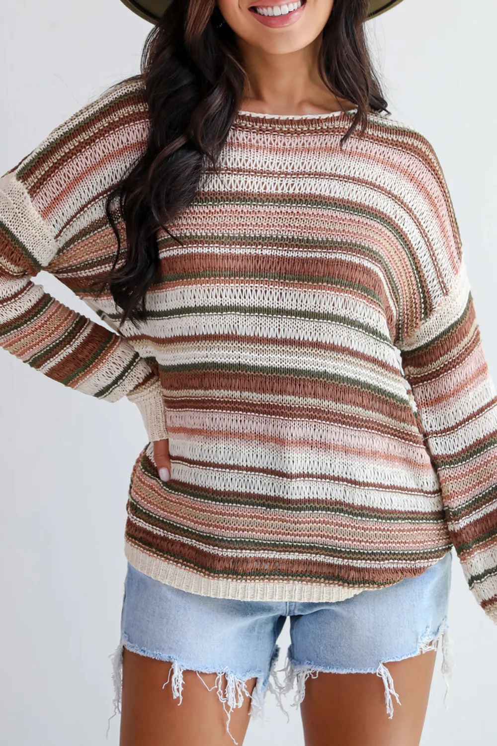 Simply Decadent Cream Striped Lightweight Knit Sweater