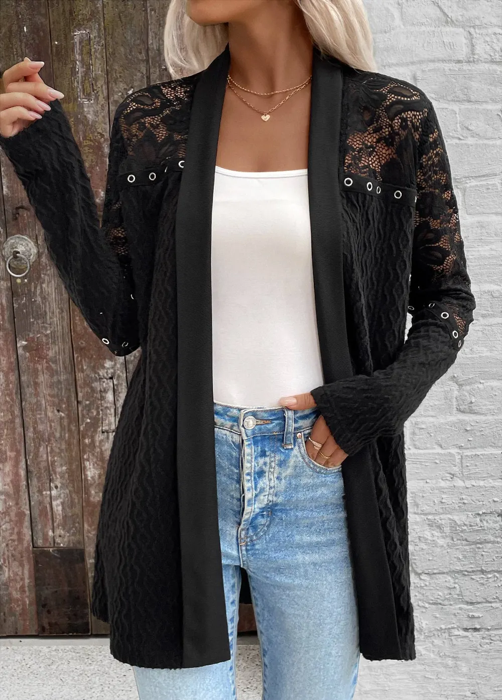 Long Sleeve Black Patchwork Light Cardigan