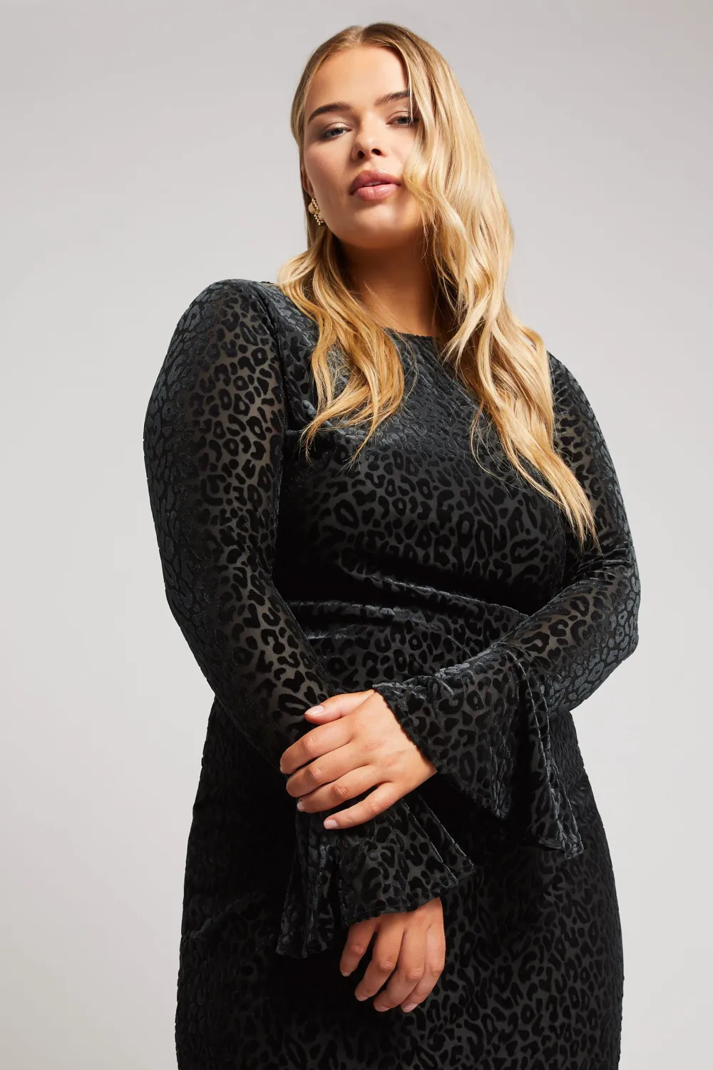 YOURS LONDON Curve Black Velour Leopard Shift Dress