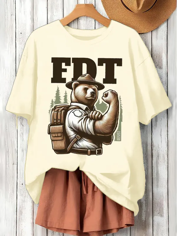 Women'S Retro Support National Parks FDT Resist Bear Print T-Shirt