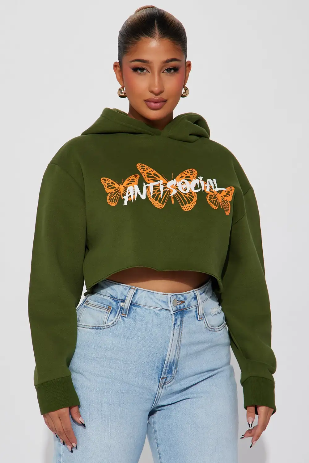 Anti Social Energy Cropped Hoodie - Hunter