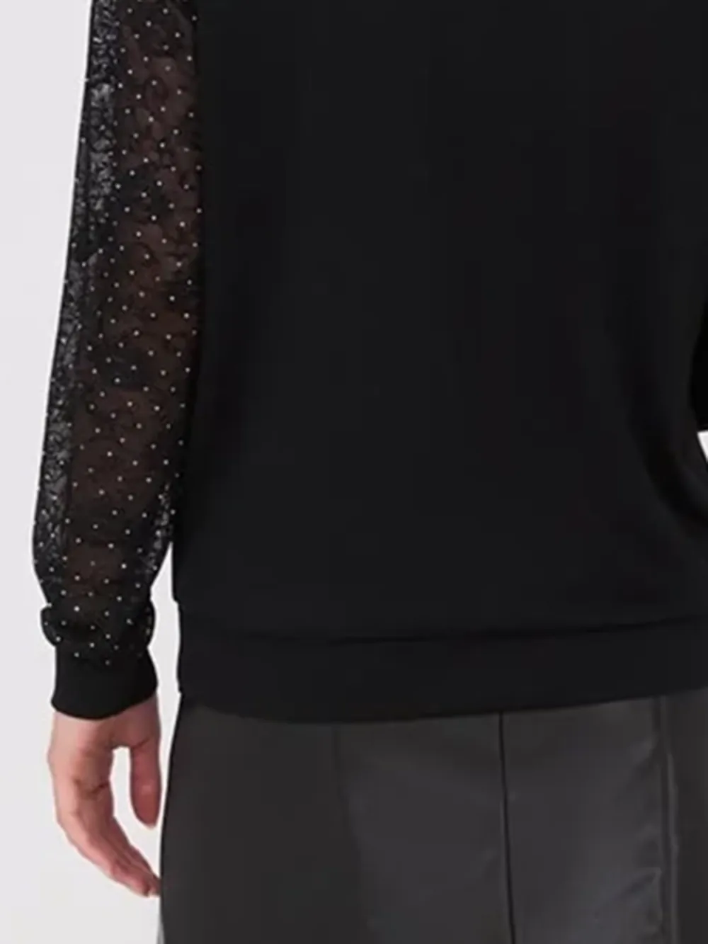 Drop Shoulder Sweater With Lace & Rhinestone Sleeve