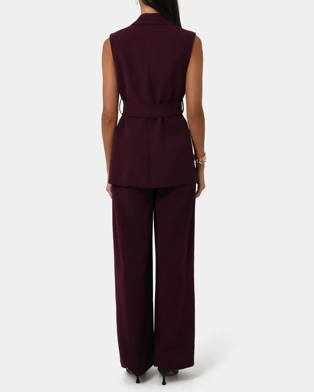 Wide Leg Tailored Pants -Wine