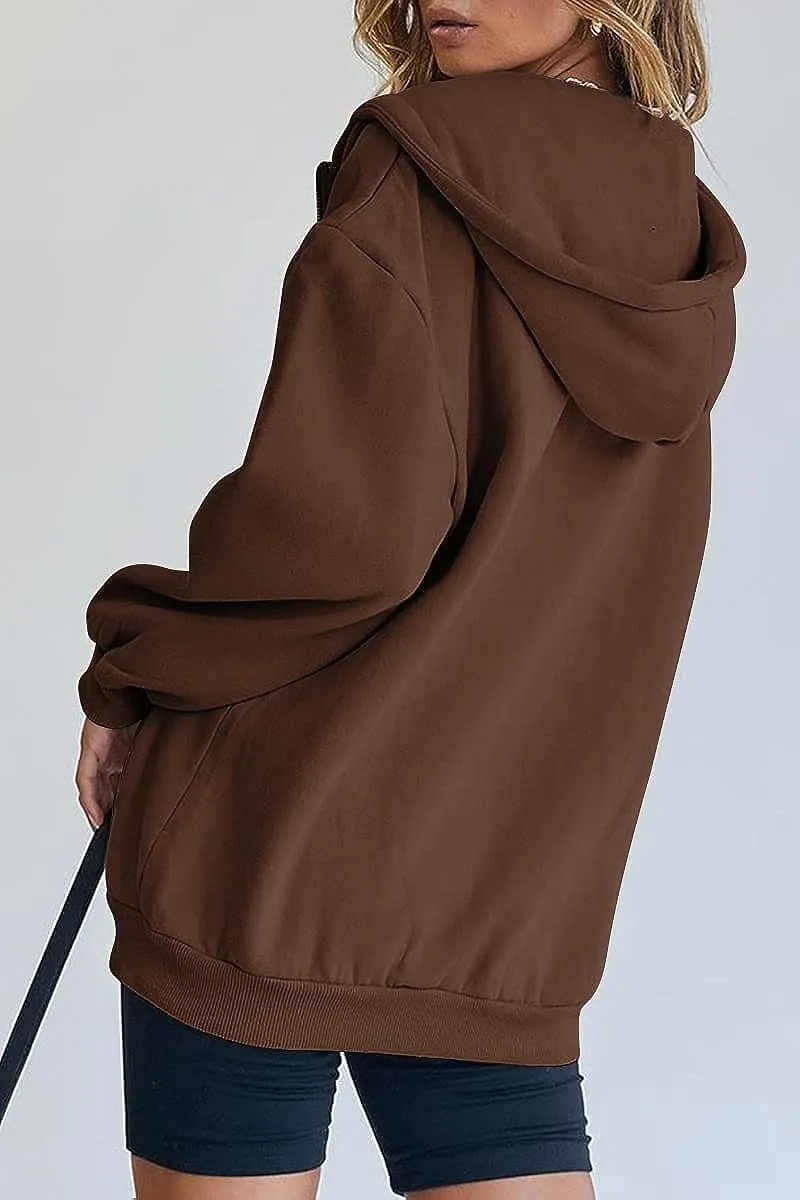 Women's Cute Hoodies Teen Girl Fall Jacket Oversized Sweatshirts Casual Drawstring Zip Up Y2K Hoodie with Pocket