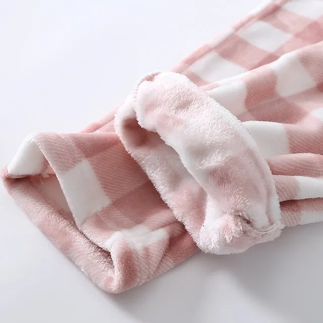 Women's Christmas Pajamas Winter Pants Nighty Pjs Grid / Plaid Fashion Simple Comfort Party Xmas Home Bed Flannel Warm Breathable Long Pant Elastic Waist Winter Fall Blue Pink / Sweet / Gift / Print