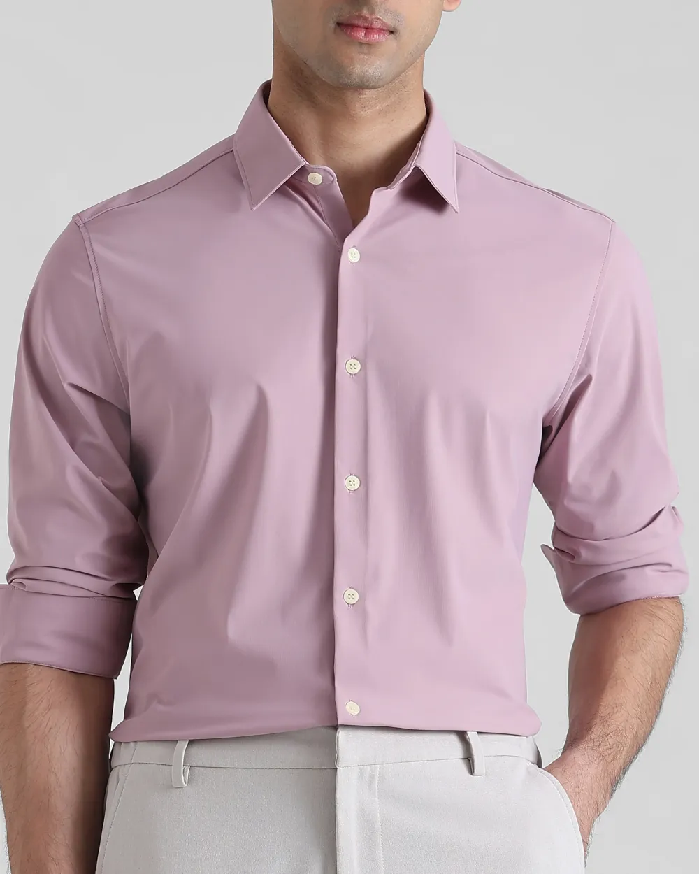 Leisure Soft And Comfortable Slim-Fit Lilac Shirt
