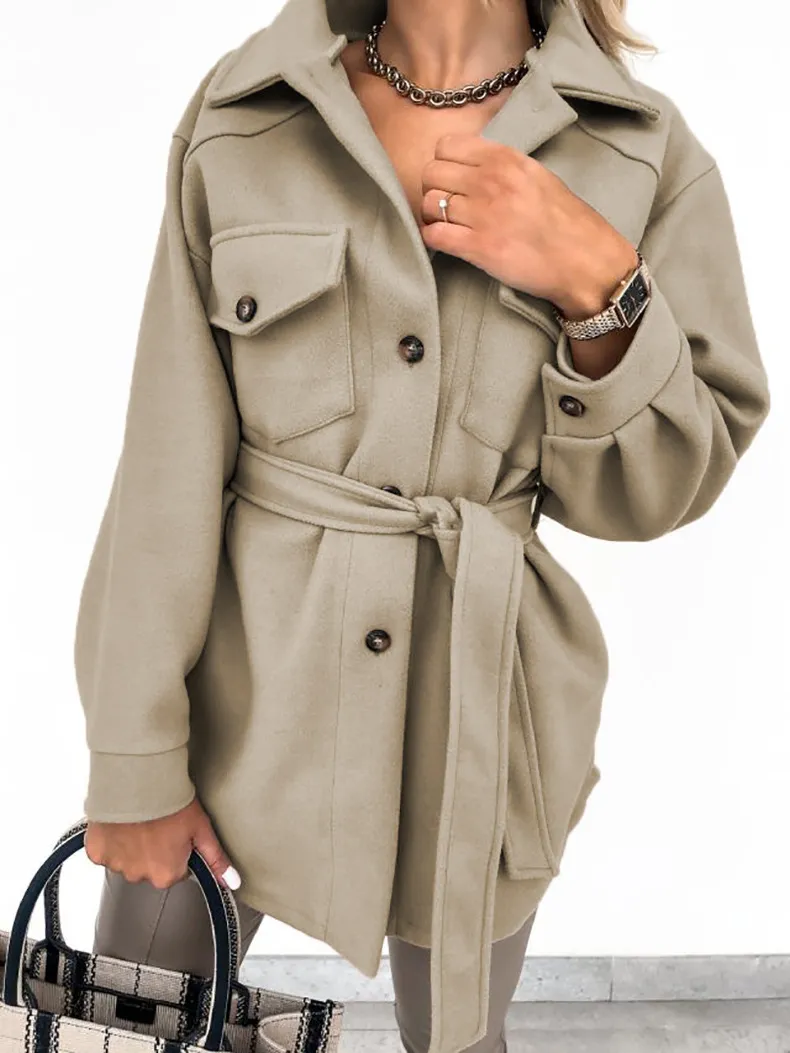 Belted pocket embellished open front jacket