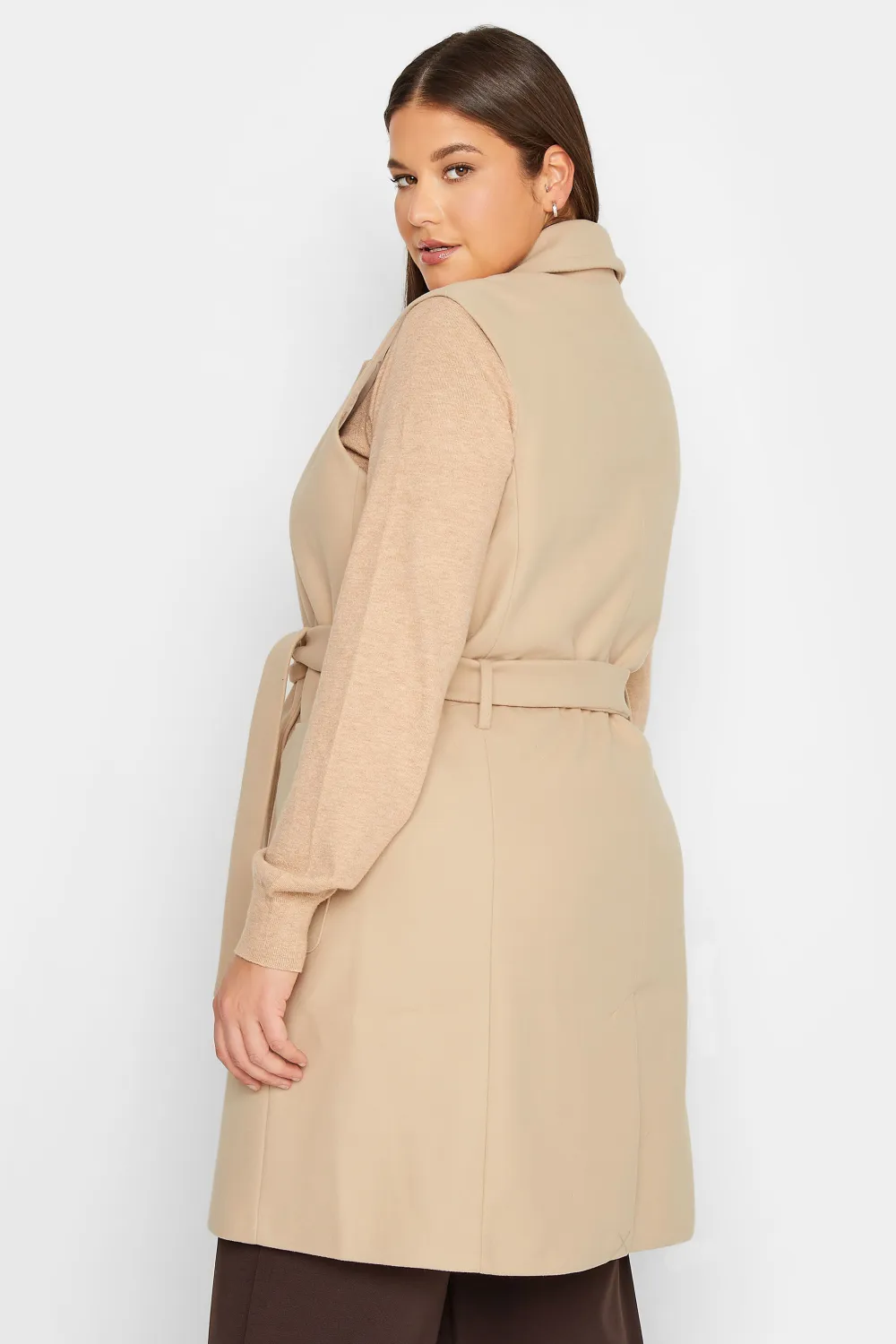 LTS Tall Natural Brown Sleeveless Double Breasted Jacket