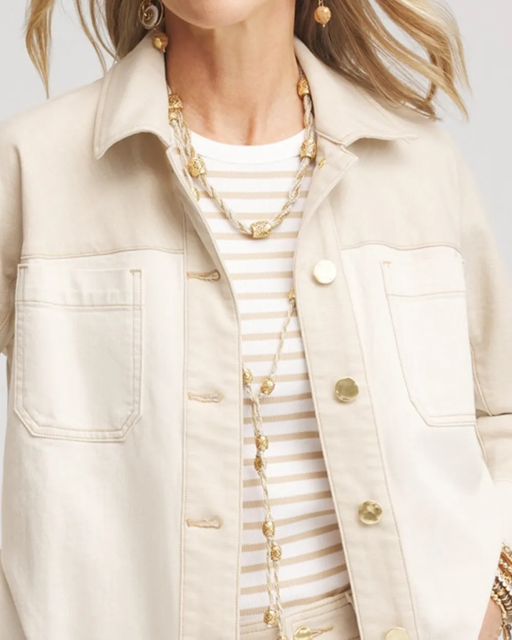 Beige Pocketed Colorblock Jacket