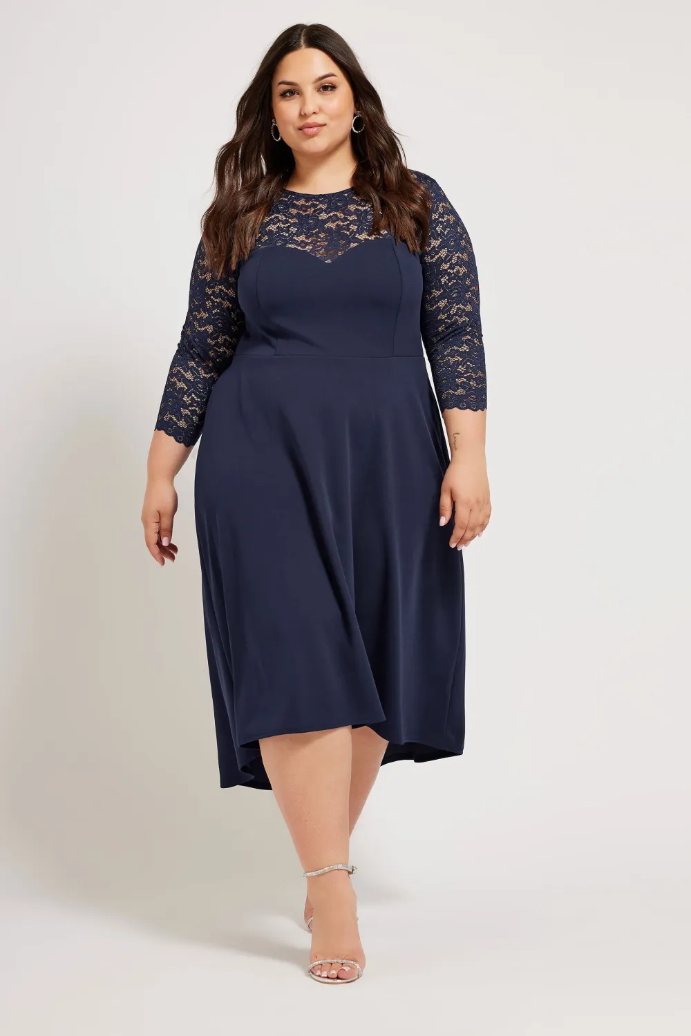 YOURS LONDON Curve Navy Blue Lace Sweetheart Dress