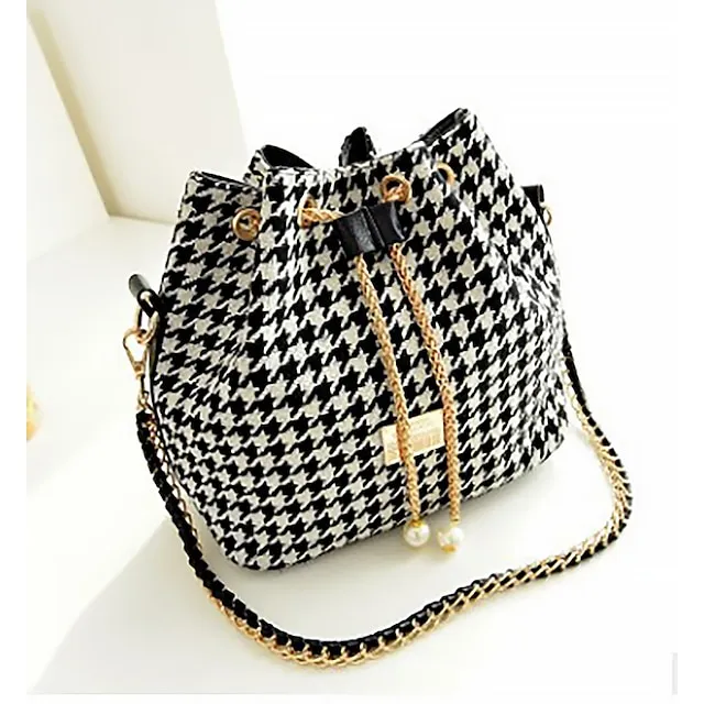 Women's Handbag Crossbody Bag Bucket Bag Canvas Shopping Daily Chain Large Capacity Lightweight Durable Color Block Folk folk-custom Houndstooth pattern