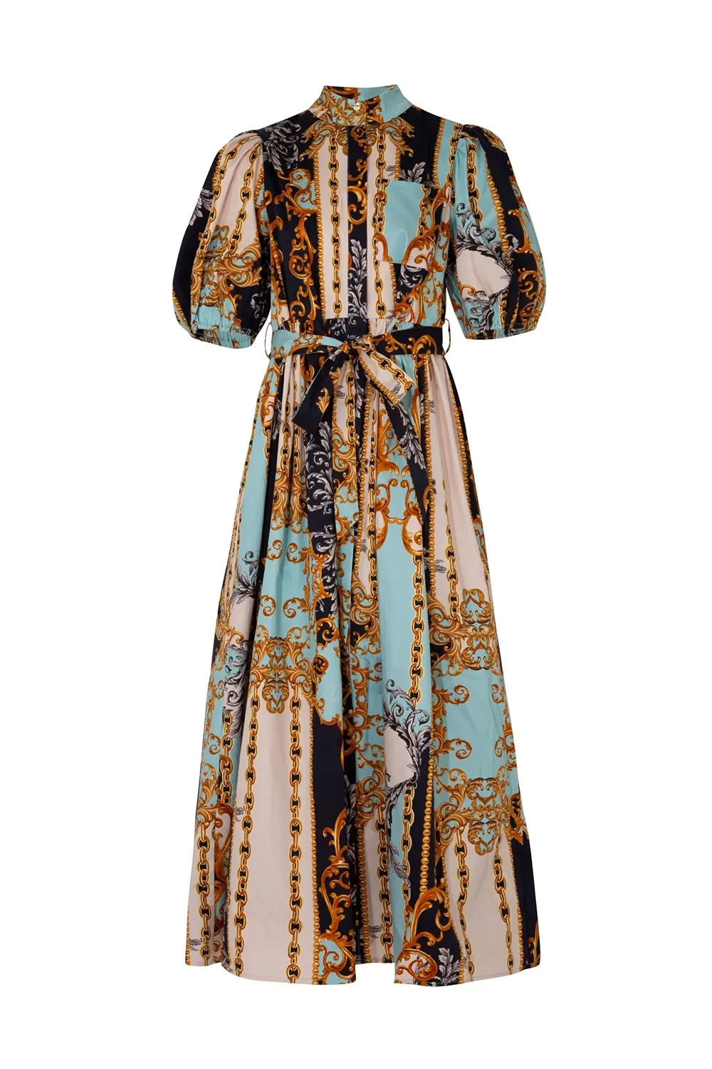 Lantern Sleeve Print Midi Dress