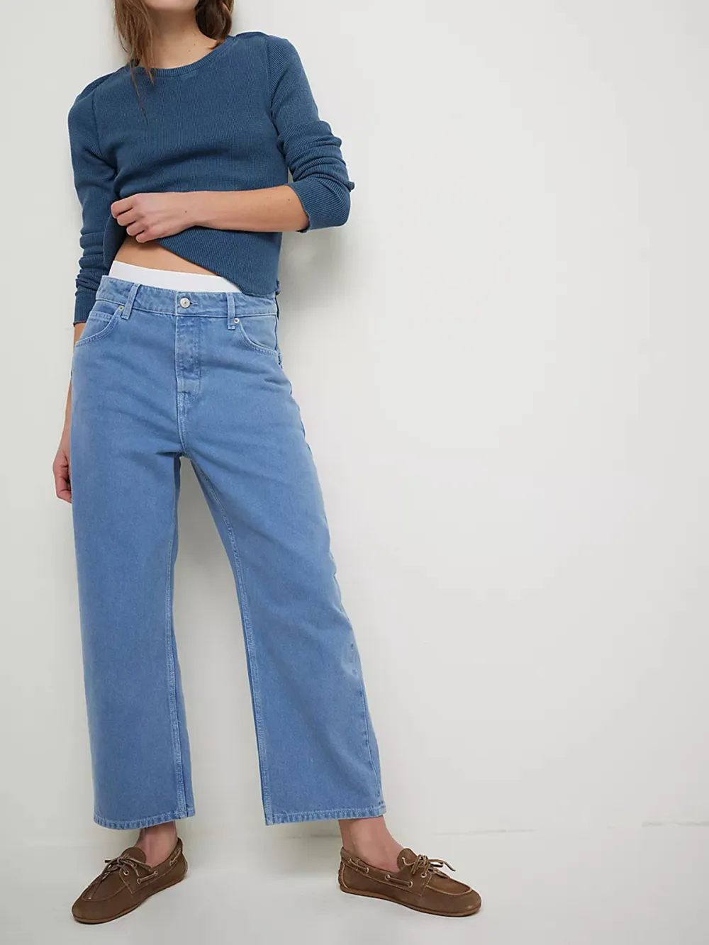 Casual Style Dropped Boyfriend Jeans Blue