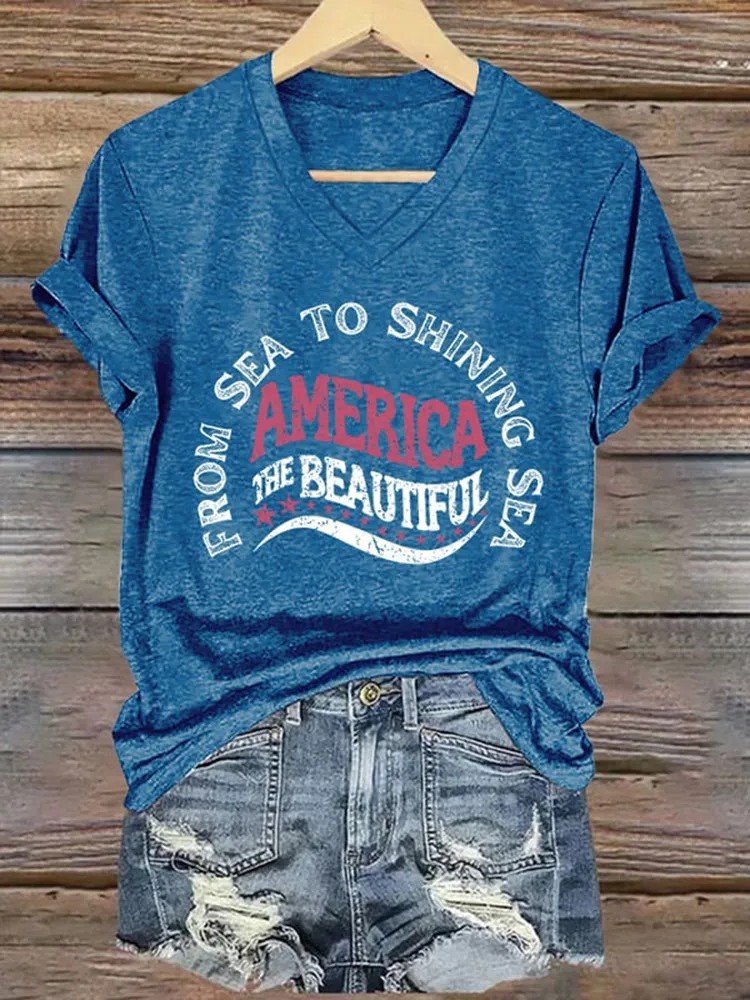 Women'S From Sea To Shining Sea America The Beautiful Short-Sleeved T-Shirt