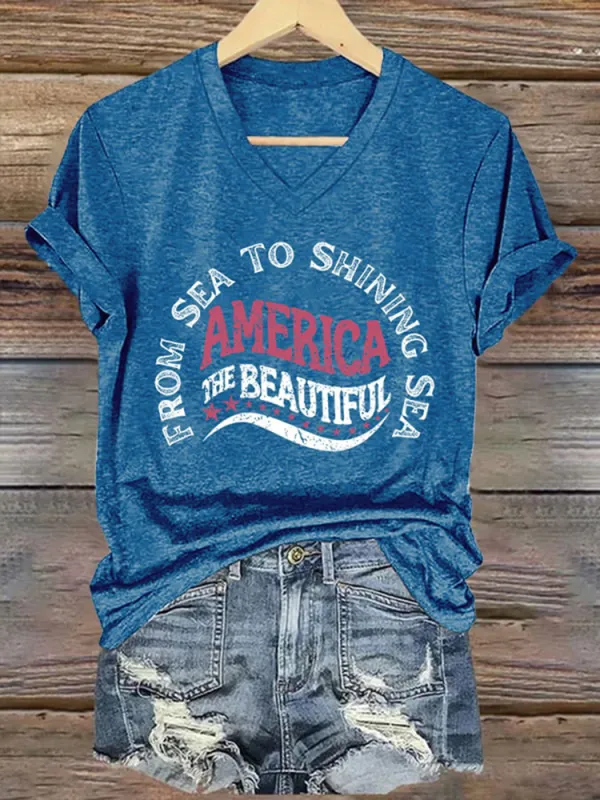 Women'S From Sea To Shining Sea America The Beautiful Short-Sleeved T-Shirt