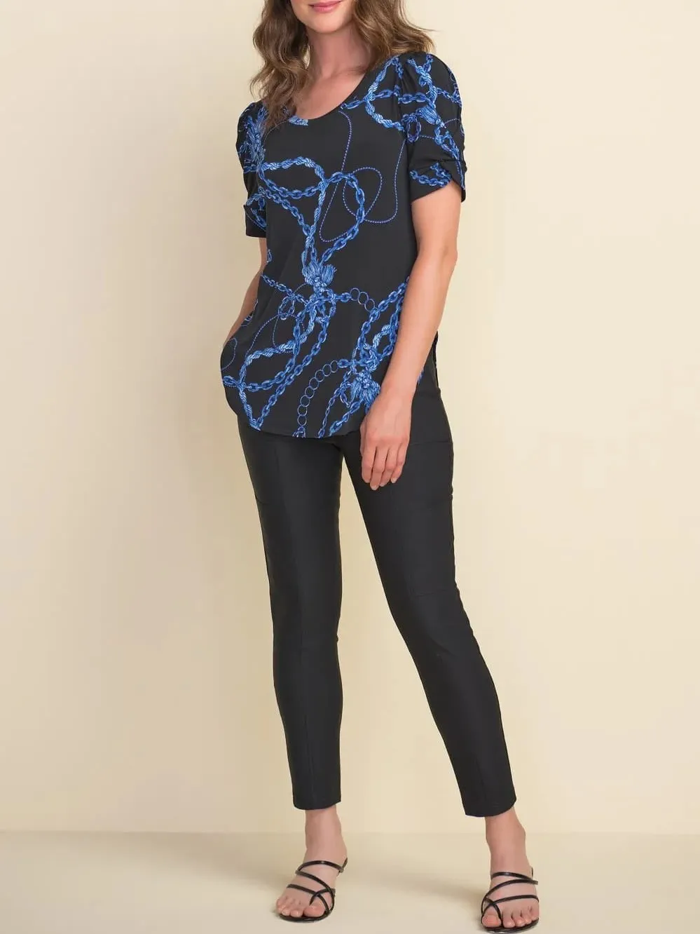Black and Blue Chain - Print Short - Sleeve Top