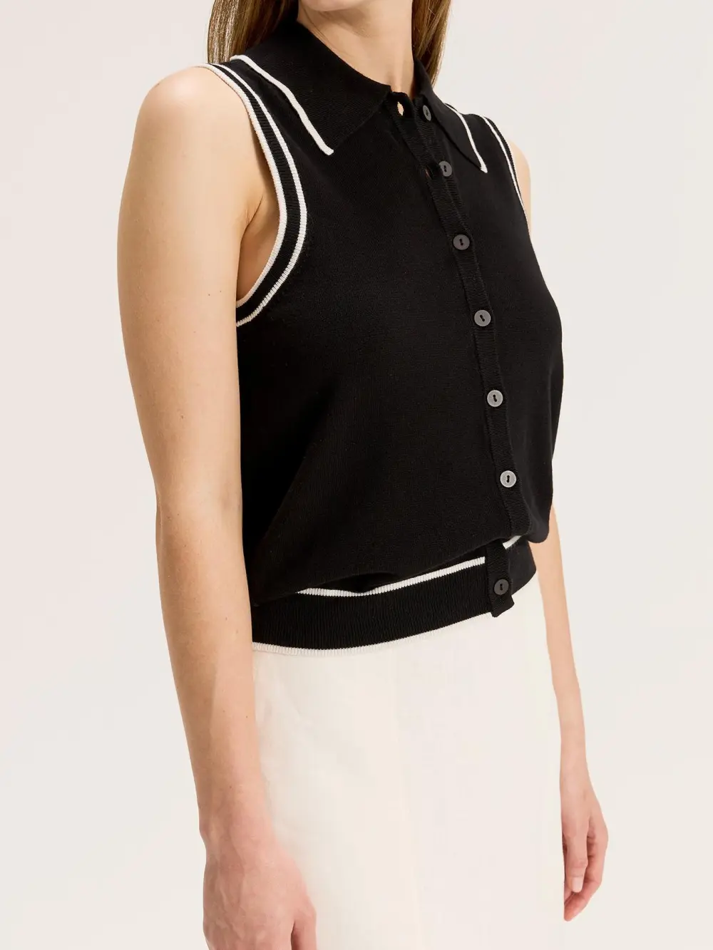 Black Sleeveless Knit Polo Top