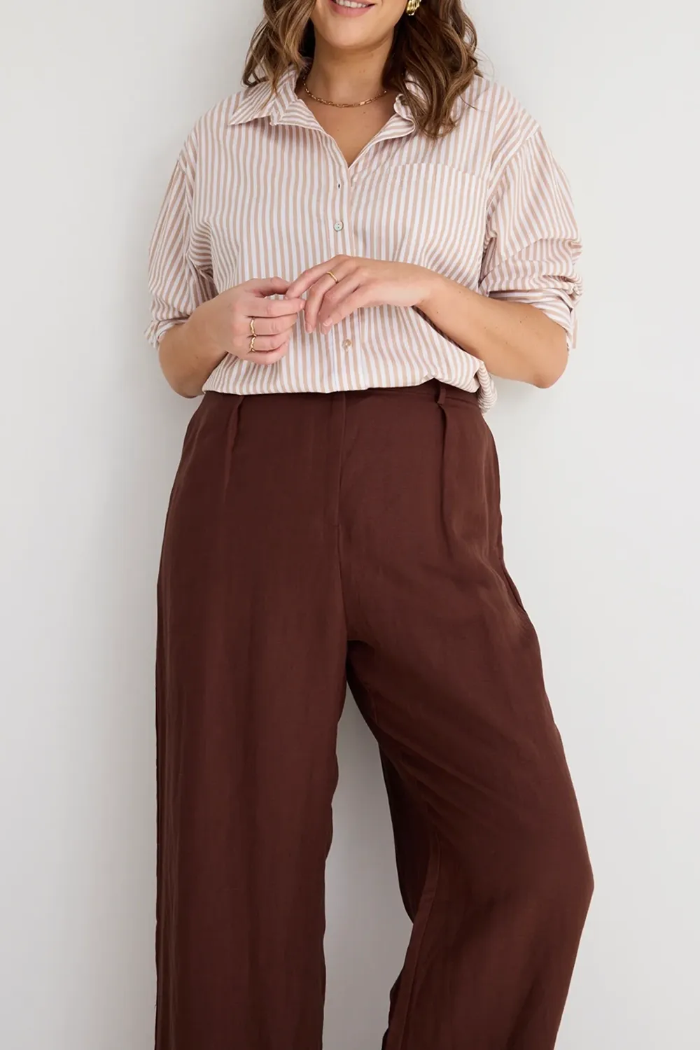 Straight Linen Pleat Wide Leg Pant