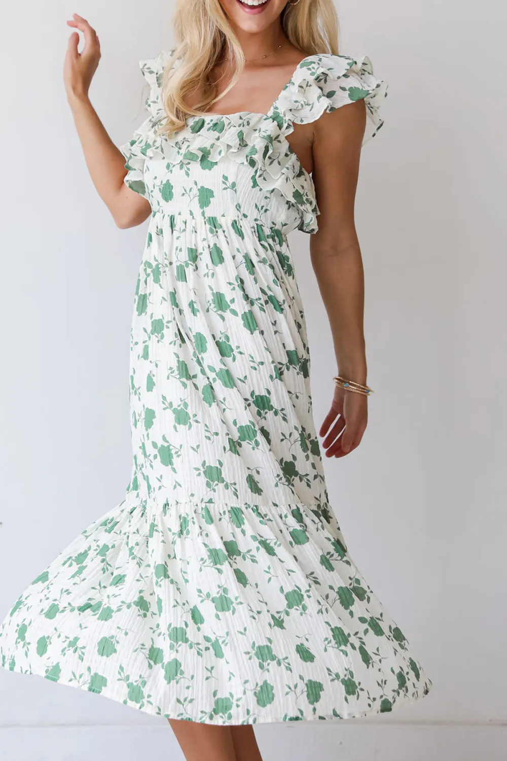 Fabulous Darling Green Floral Midi Dress