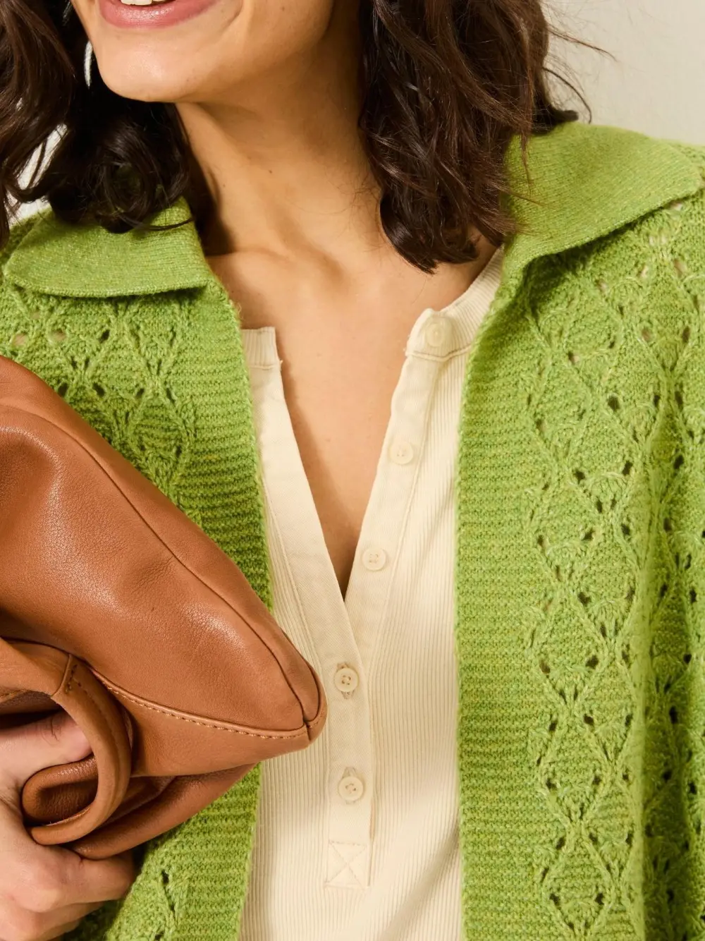 Lilah Green Pointelle Knitted Cardigan
