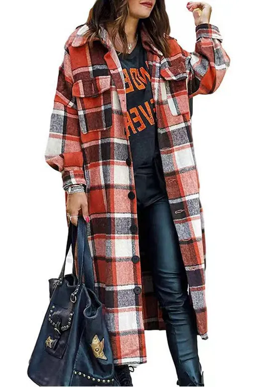 Classic Plaid breasted front pockets coat