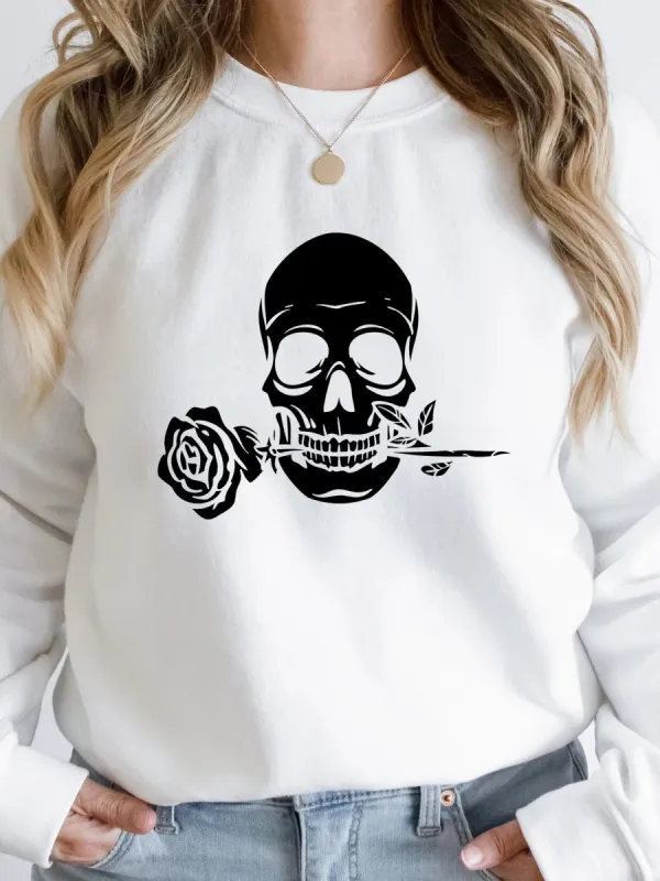 Skull And Rose Print Sweatshirt