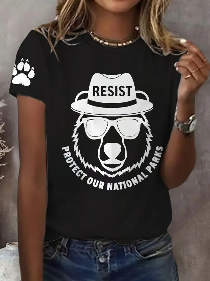 T-Shirt Women Protect Our National Parks Printed Crew-Neck T-Shirt Cotton Casual Short-Sleeved