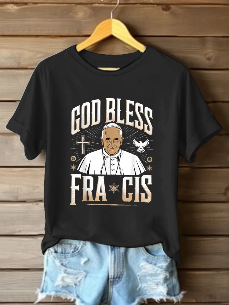 Women's God Bless PF Print Short Sleeve Round Neck Cotton T-Shirt