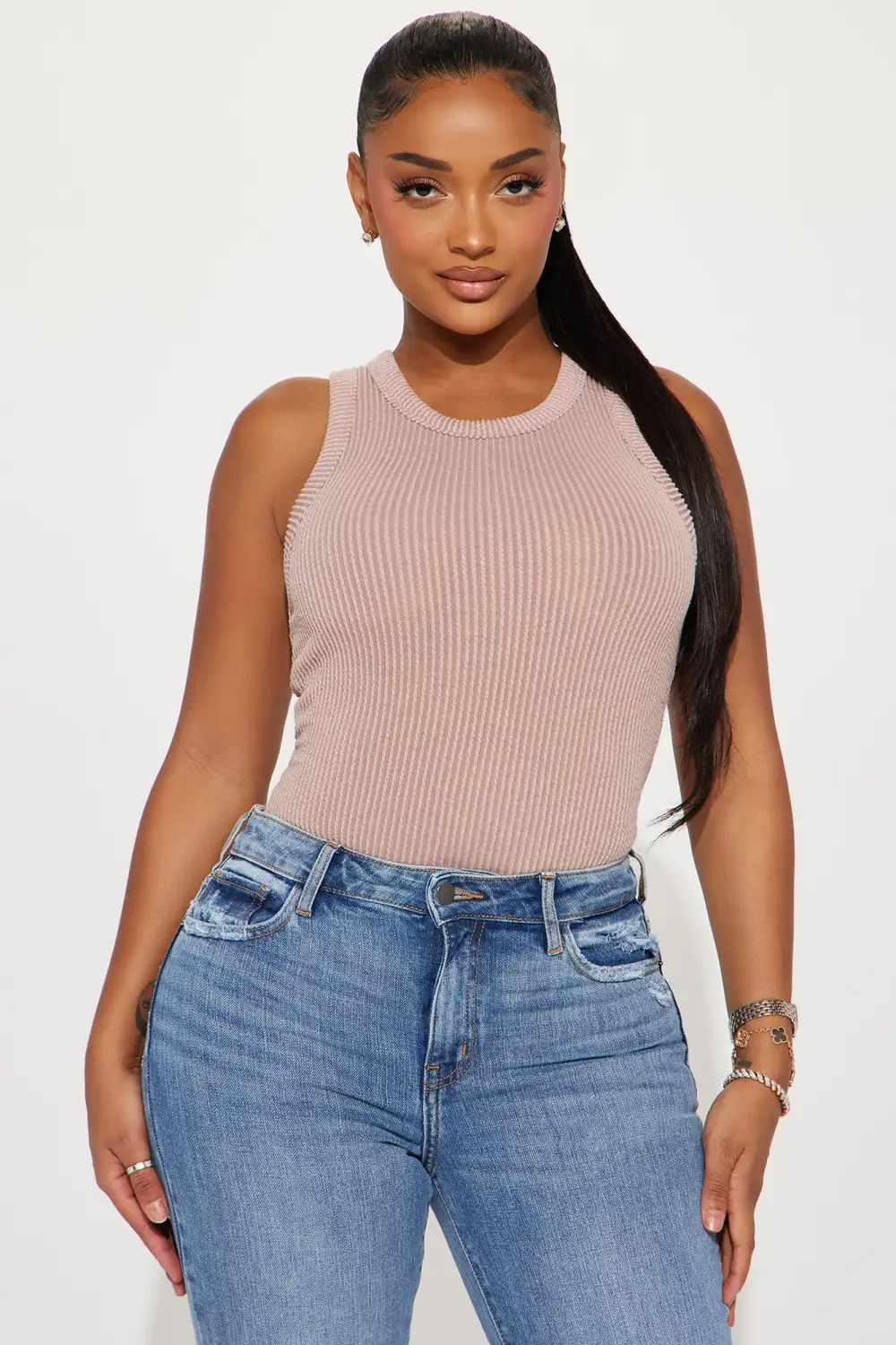 Not Amused Ribbed Bodysuit - Taupe