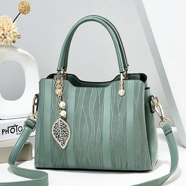 Women's Tote Top Handle Bag PU Leather Daily Office & Career Maroon Black Light Green