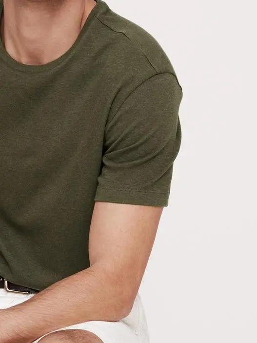 Men's Olive Green Simple Cotton Short Sleeve