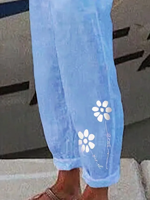 Women's Linen Pants Pants Trousers Baggy Full Length Faux Linen Side Pockets Baggy Fashion Christmas Casual Daily Xmas Blue Green S M