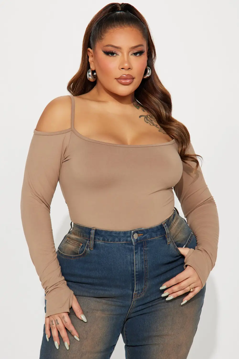 Dani Off Shoulder Bodysuit - Taupe