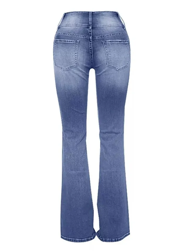Women‘s Flare Low Rise Jeans Bootcut Full Length Denim Wide Leg Micro-elastic High Waist Fashion Casual Daily Light Blue Black S M