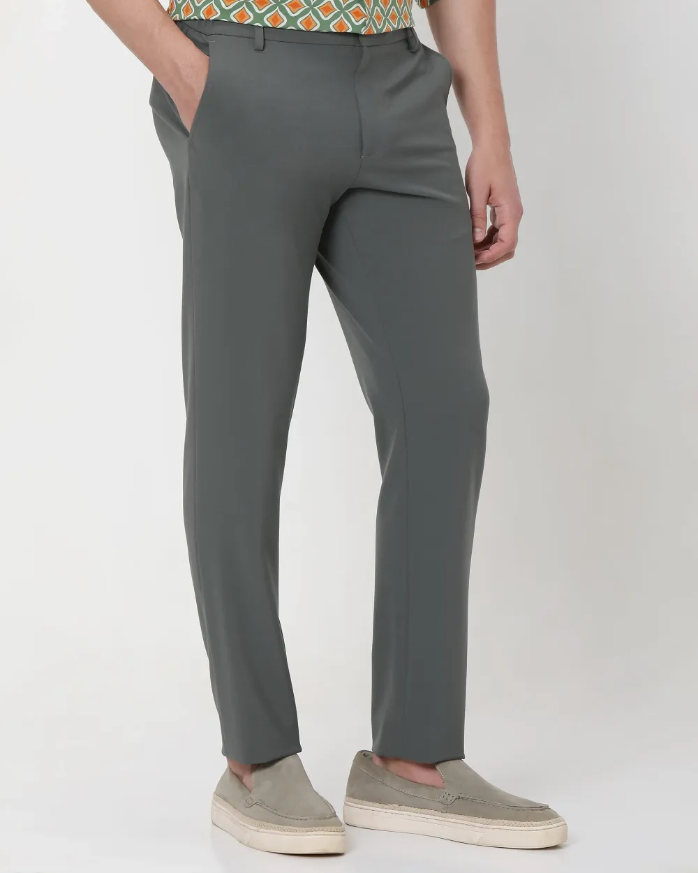 Classic Versatile Soft Slim-Fit Straight-Leg Olive Trousers